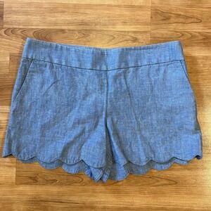 Loft‎ The Riviera Shorts Women's Size 4 Blue Chambray 3" Inseam Scalloped Hem